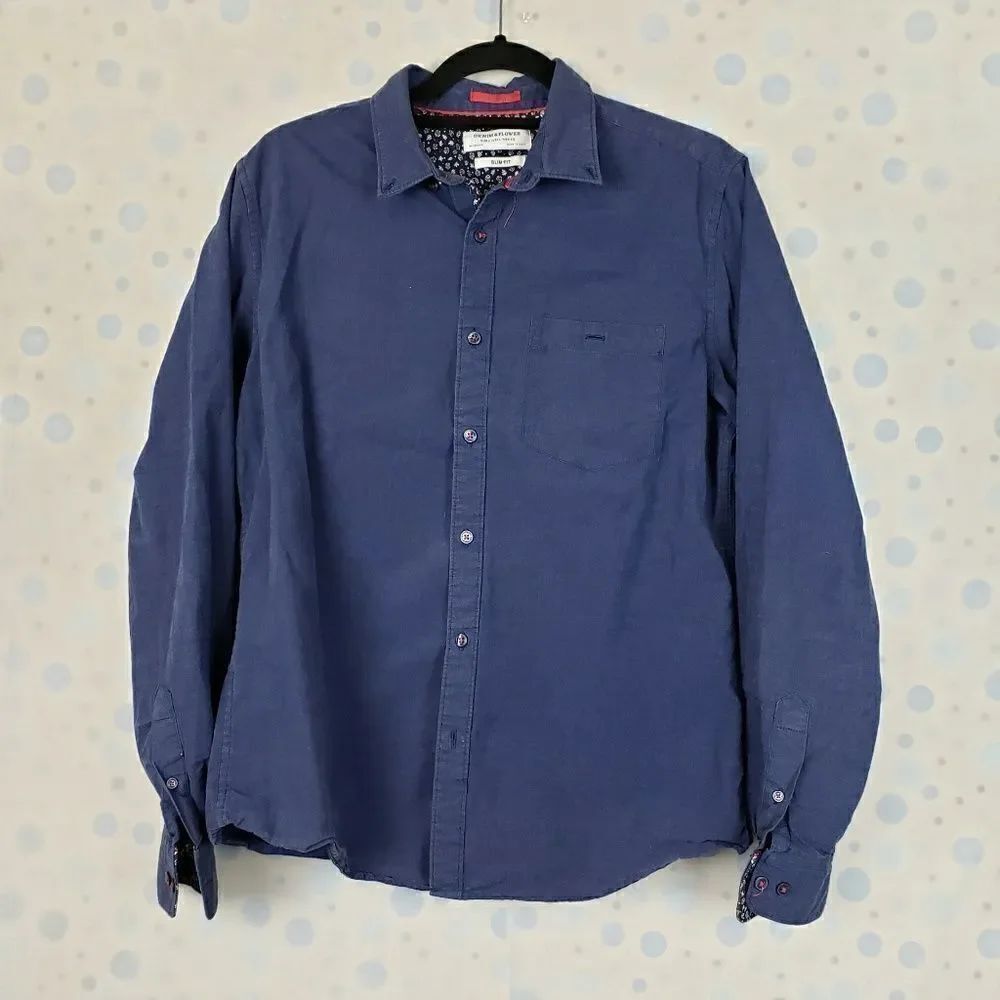 Denim and flower dark chambray slim fit